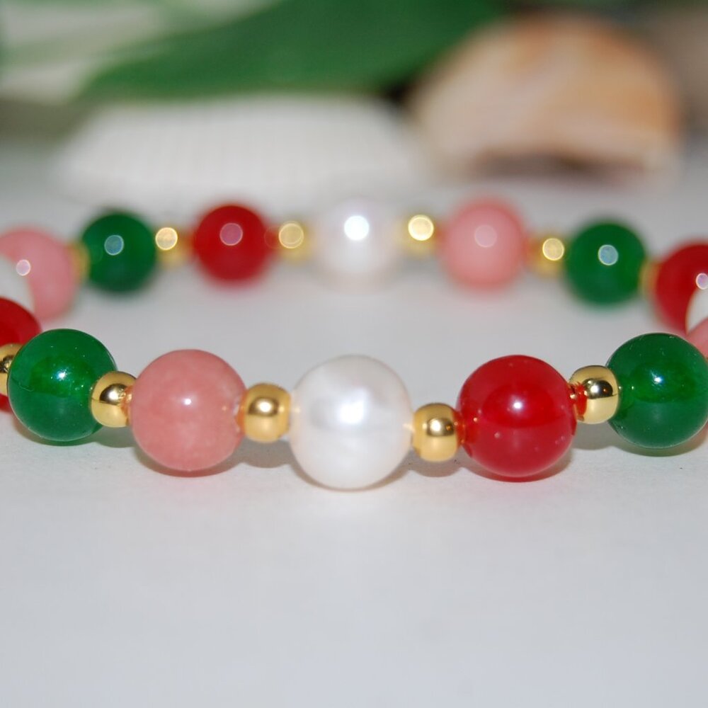 Pearl Bracelet,Freshwater Pearl and Jade Beads,Colorful Bracelet